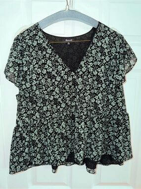 Madewell Black Top with Mint Floral Print